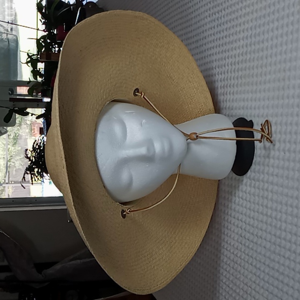 S.F Green San Francisco Tan Natural Straw Snap Brim Hat With Leather Cord Strap - Picture 5 of 13